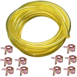 Kindza 10 Feet Long Fuel Line Fuel Hose Fuel Tube 1/4" ID x 3/8" OD 6x10mm with Clamps