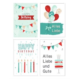 4 Premium Birthday Cards Happy Birthday 18 x 12 cm - Folding Cards with 4 White Envelopes, Happy Birthday Cards