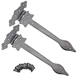 Black Cast Iron Spear Hinges Leaf Design Pair - 12 Inch