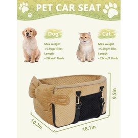 Prpeko Small Dog Car Seat, Portable Dog Seat with Soft Washable Cushion,Center Console Dog Car Seat for Small Dogs Up to 13lbs(Brown)