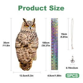 Lifreer 5PCS Reflective Bird Scarer Devices Owl Hanging Decoration Fake Control Device with Reflective Tape to Frighten Birds Away from Garden Patio Pool
