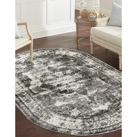 Unique Loom Sofia Collection Area Rug - Salle Garnier (4' 1" x 6' 1" Oval, Gray/ Ivory)