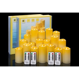 YIWER Plastic Waterproof Flameless Candles Set of 18: Battery Operated Candles Ivory Flickering Pillar Candles Include 4"/5"/6"/7"/8"/9" with 10-Key Remote 2/4/6/8H Timer Function