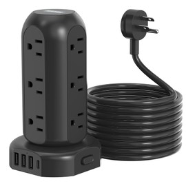 PD20W Surge Protector Power Strip Tower, 15FT Extension Cord with Multiple Outlets, 12 AC 4 USB (1 USB C)，Mini Power Strip with USB Ports, Surge Protector Tower Overload Protection for Office, Desk