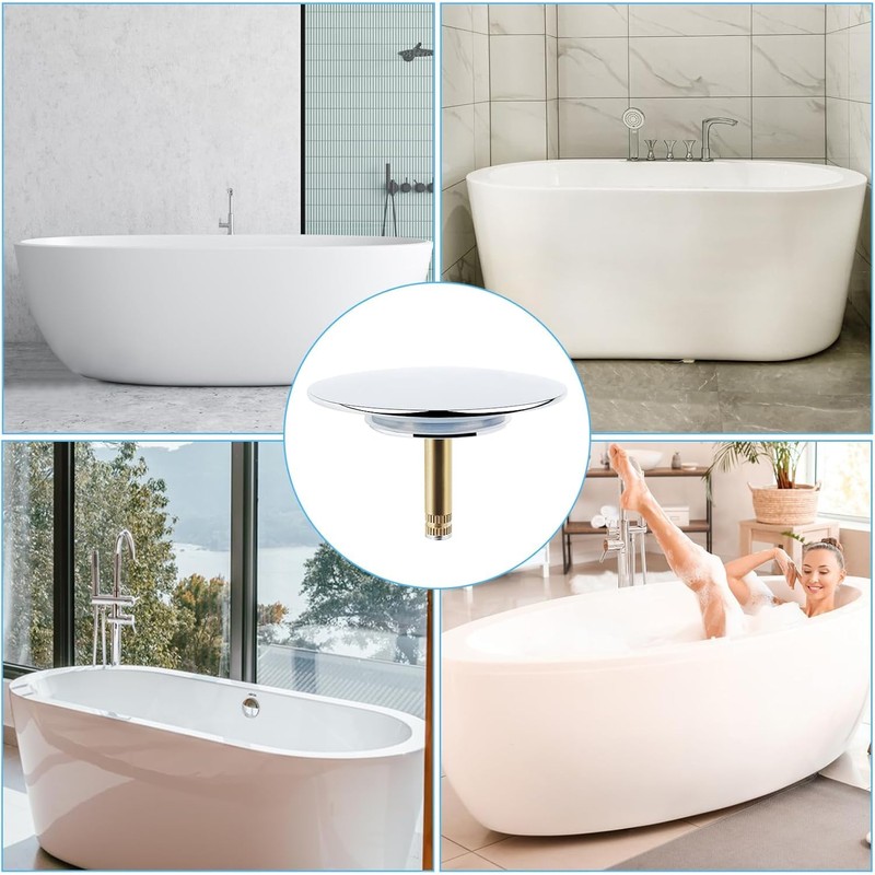 POFET Chrome Bath Drain Plug Adjustable Pop Up Sink Replacement