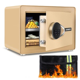 Safe for Home, Small Safe with Fireproof Bag, Removable Shelf, 1.0 Cubic Feet Digital Electronic Security Money Box for Cash, Document, Home, Office, Hotel Use, Champagne Gold，9.84"Dx 13.78"W x 9.84"H
