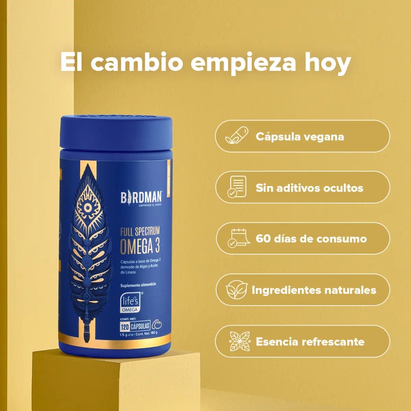 Birdman Full Spectrum Omega 100 Vegetal Aditivos 120 Cápsulas