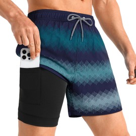 iCKER Mens Swim Trunks with Compression Liner 5.5" Inseam Quick Dry Swim Shorts Bathing Suit Beach shorts-K460-Medium