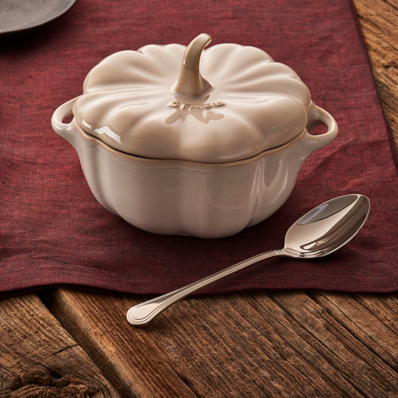 STAUB Ceramic 2-pc Petite Pumpkin Cocotte Set, 0.75-qt/24-oz, Rustic Ivory
