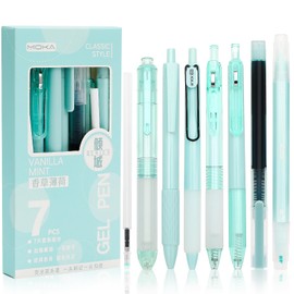 7 Pcs Retractable Gel Ink Pens, Aesthetic Ballpoint Pens, 0.5mm Cute Ballpoint Pen Black Ink with 8 Extra Refills, Quick Dry Fine Point Smooth Writing Rollerball Pens for Students Adults