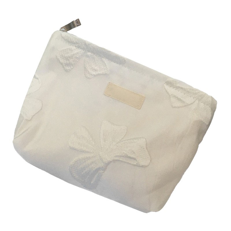 Women Makeup Bag Bowknot Print Large Capacity Zipper Closure Cosmetic