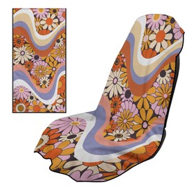 JOAIFO Hippie Floral Car Seat Covers for Women, Absorbent Microfiber Towels with Storage Bag - Soft Front Seat Protectors for Trucks, SUVs, Sedans (Yoga, Gym, Running Accessories)