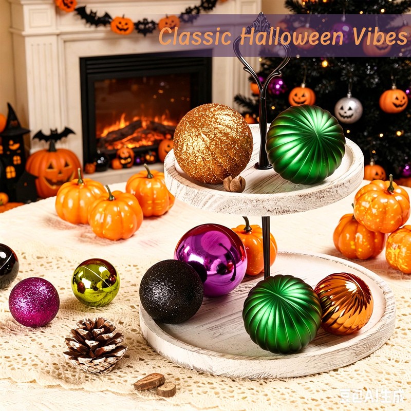 50ct Halloween Ornaments Tree Decoration, Black Green Orange Purple