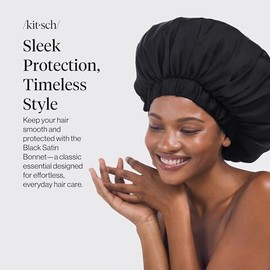 Kitsch - Capó para Dormir de satén XL para Mujer, más Suave Que la Seda para Dormir, Gorro de Noche para Cabello Rizado y Texturizado, Negro -, One Si