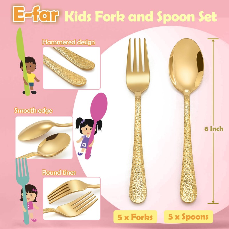 E-far Toddler Forks and Spoons Set, 10-Piece Stainless Steel Toddler