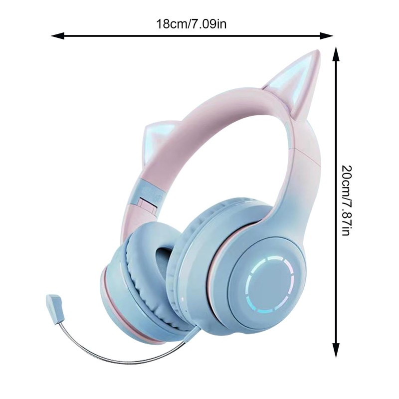 RGB Cat Ear Headphones,Wireless Foldable & Wired Over Ear Headphones