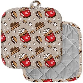 [Pack of 2] Pot Holders for Kitchen, Washable Heat Resistant Pot Holders, Hot Pads, Trivet for Cooking and Baking (Spicy Hot Chocolate Red Cup)
