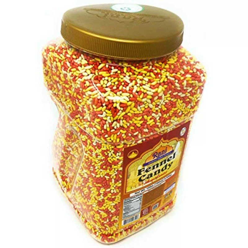 Rani Sugar Coated Fennel Candy 10lbs (4.54kg), Bulk PET Jar