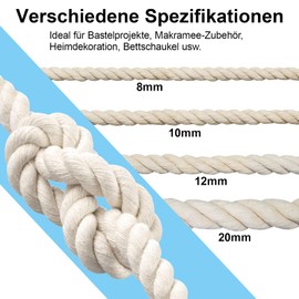 Cotton Cord, Macrame Yarn Rope, Many Sizes, Cotton Rope for DIY Crafts, Gifts (6 mm (20 M))