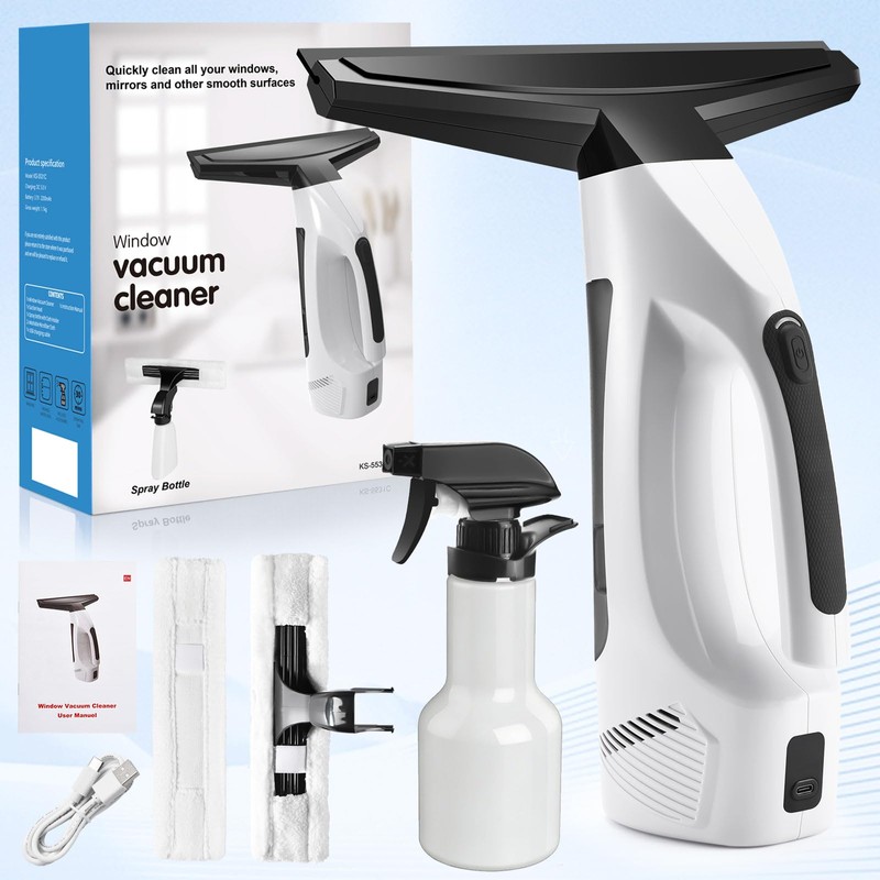 Window Vacuum Squeegee Cordless, Handheld Window Vac with Multi-Purpose Spray
