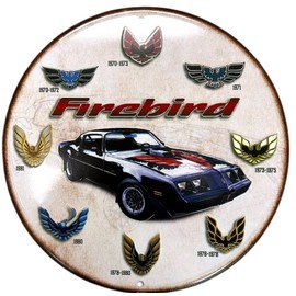 Firebird History Embossed Logo Circular 12 in Round Sign Man Cave Shop Basement