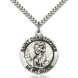 Sterling Silver Saint Christopher Pendant Medal, 1 Inch