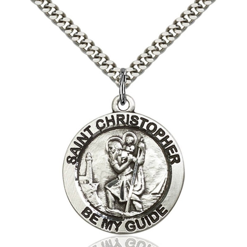 Sterling Silver Saint Christopher Pendant Medal, 1 Inch