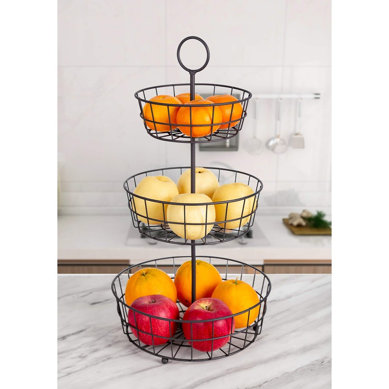 HANZE 3-Tier Wire Fruit Basket Bowl, Detachable Vegetable Bread Basket