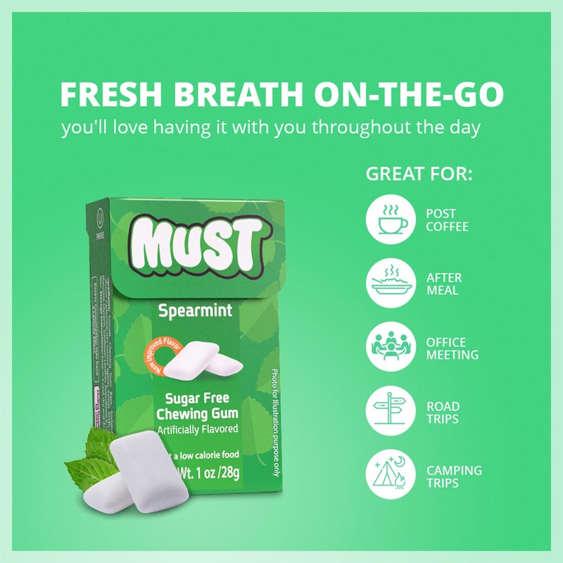 Elite Must Spearmint Sugar Free Chewing Gum, 1oz (16 Pack)