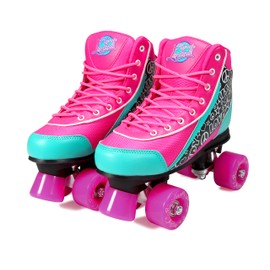 Kandy-Luscious Kid's Roller Skates - Comfortable Outdoor Children's Skates with Fun Colors & Designs | Sassy Pink and Turquoise | Size 4