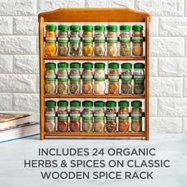 McCormick Gourmet Three Tier Wood 24 Piece Organic Spice Rack Organizer with Spices Included, 27.6 oz