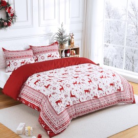 CAROMIO Christmas Duvet Cover Twin, Soft Microfiber Red Duvet Covers, Reversible Printed Comforter Cover Set Holiday Decorative Bedding (Boho Christmas Reindeer)