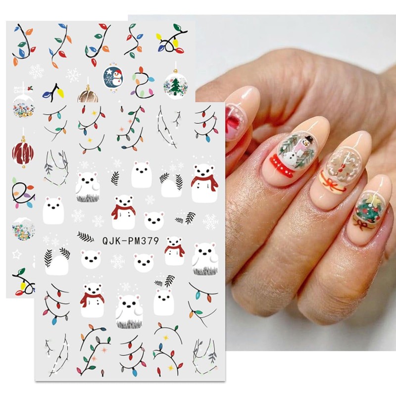 JMEOWIO Nagelsticker Weihnachten Schneekugel Licht 10 Blatt Nail Art Sticker
