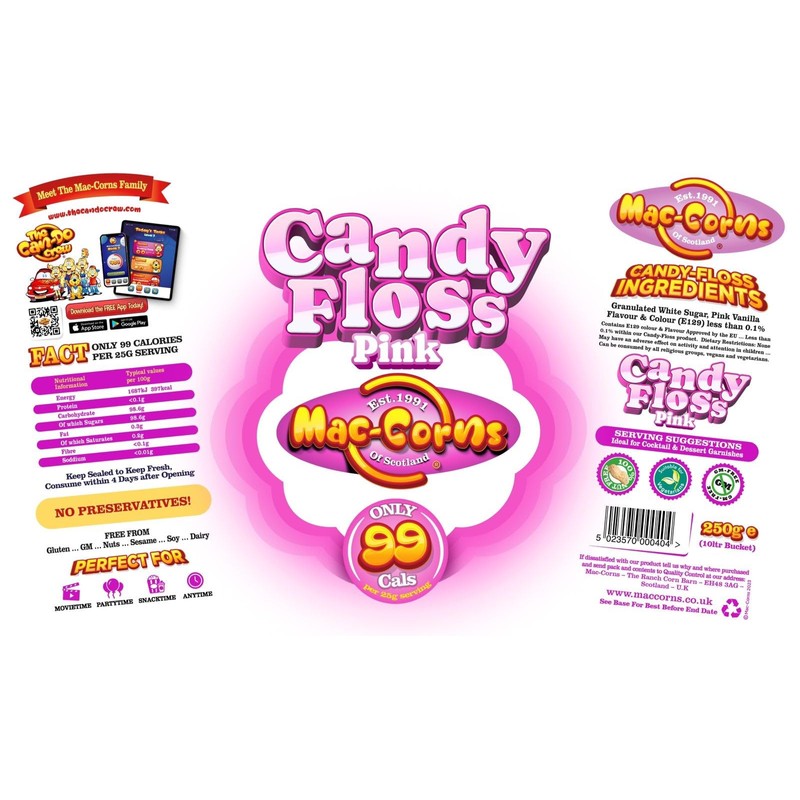 Mac-Corns Pink Cotton Candy Floss - Mega Bucket - 10ltr