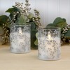 LumaBase Battery Operated LED Glass Candles with Flickering Flame, Silver