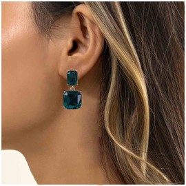 Aneneiceera Vintage Emerald Square Earrings Green Emerald Drop Earrings Geometric Emerald Earrings Luxury Wedding Green Crystal Stud Earrings Jewelry for Women and Girls