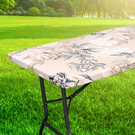 Eco-Ancheng Picnic Table Cloth Waterproof Fitted Tablecloth for 8 Foot Rectangle Tables with Elastic Bottom Spandex Patio Table Cover for Outdoor Camping Banquet and Parties(96" L x 30" W, 02)