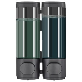 Shampoo and Conditioner Dispenser, modunful Shower Dispenser 2 Chamber No Drill Shampoo Dispenser for Shower Wall Mounted Shampoo Conditioner Body Wash Dispenser for Bathroom (Black 2 Chamber)