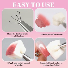 SZSMW Pack of 300 Sponge Nails - Nail Sponges - Nail Sponge Metal Gripper, Nail Art Sponge for Gradient Nail Designs, DIY and Daily Care