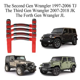 Bentolin 4 x Roll Bar Grab Handles Grip Handle Red Holder Compatible with Jeep Wrangler Accessories 1987-2021 YJ TJ LJ JK JL Sports Sahara Freedom Rubicon X & Unlimited
