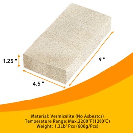 BoldWay Firebricks,Fire Bricks for Wood Stove,High Temperature Resistant Vermiculite Bricks(2700F),Cuttable and Drillable,Ideal for Wood Stoves and Fireplaces,Size 9" x 4-1/2" x 1-1/4", 6 Pack