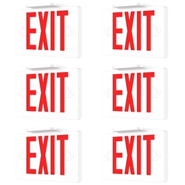 Sunco Lighting LED Exit Sign with Emergency Light, Commercial Grade Double Sided Fire Exit Lights, Backup Battery, Illuminated Emergency Exit, 120-277V, Dual Mounting, UL 94V-0 Fire Resistant 6 Pack