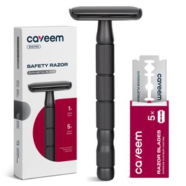 CAVEEM Double Blade Safety Razor, Single Blade Razor with 5 Stainless Steel Razor Blades for Men and Women, Reusable Metal Razor - Gun Metal Black