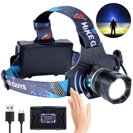 LED Rechargeable Headlamp, Headlight 1500 Lumens Super Bright with 6 Modes & IPX5 Warning Light, Motion Sensor Adjustable Headband Head Lamp, 60° Adjustable for Adult Outdoor Camping Running Cycling