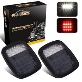Partsam - 2 luces traseras LED de 16 luces LED de freno de parada y marcha atrás, combinación de luces traseras 12-5050, color rojo 4-5050, lente ahumada blanca, compatible con Wrangler YJ TJ CJ