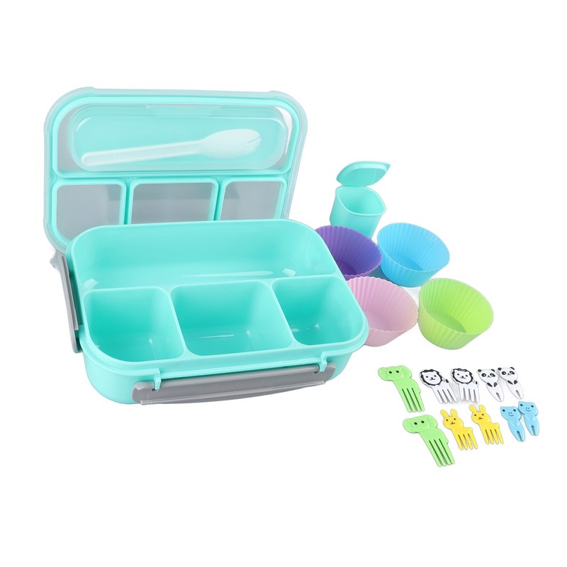16PCS Set Bento Box Reusable 1300ml 4 Compartment Adult Lunch