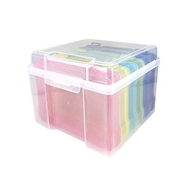 Index Card Box, ASIYUN 5" x 7" Photo Organizer Cards Craft Keeper, Greeting Card Organizer with 6 Inner Storage Cases for Birthday Get Well Cards Photos, Crafts, Scrapbooking, Paper, Stickers(Color)