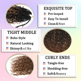 Enbeautiful Boho Faux Locs Crochet Hair 24 Inch 9 Packs Pre-Looped Goddess Locs with Curly Ends, Soft Bohemian River Locs for Black Women (1B/4/30#)