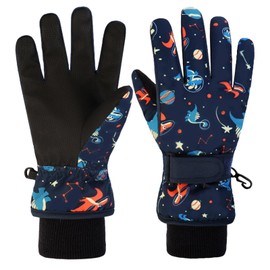 Children's Winter Ski Gloves Boys Girls Waterproof Windproof Fleece Boys Girls Snow Gloves 1-10 Years for Sports Climbing Snowboard Cycling Hiking (Black, 7-9 Years Old)