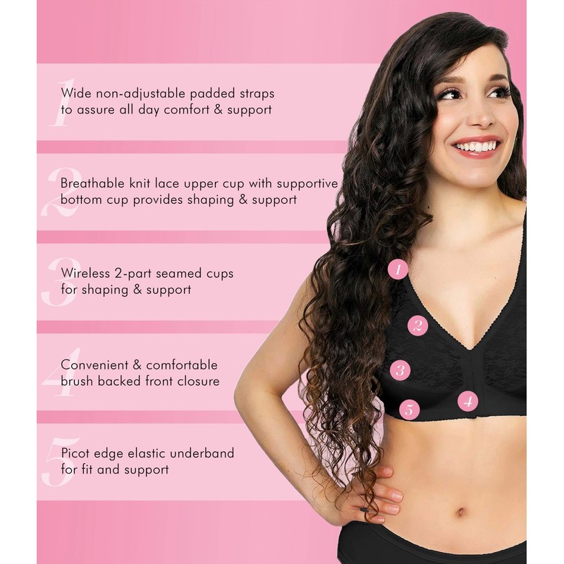 Exquisite Form Womens Front Close Posture #5100565 Bra, Black, 42D